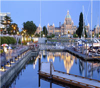 Provincial Parliament building in downtown Victoria with harbour in foreground